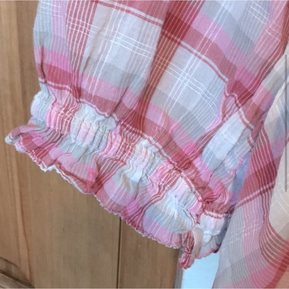 Sundance catalog Janice plaid 100% cotton lightweight breezy blouse - Picture 5 of 9